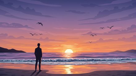 Illustration d'un homme contemplant un lever de soleil